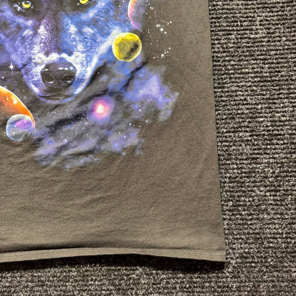 Dom Wolf in Space Galaxy Graphic T-Shirt Mens Medium Black Planets Celestial Tee - Picture 11 of 11